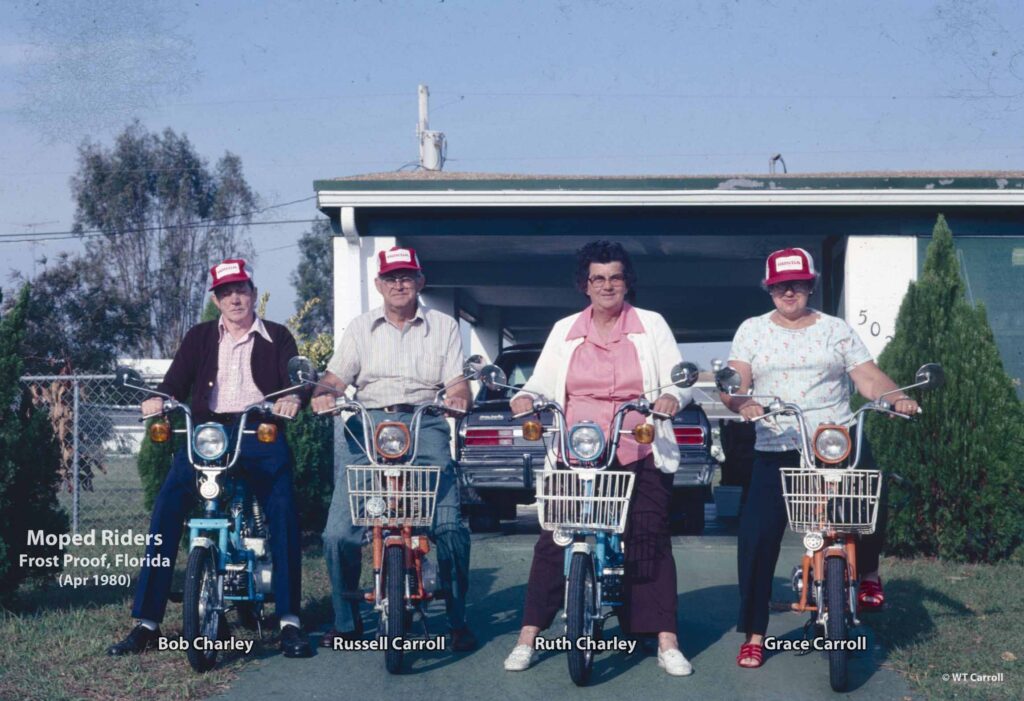 1980 Photo of Grace & Russell Carroll on Mopeds